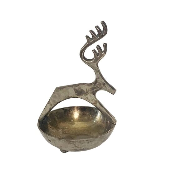 Vintage MCM REINDEER Metal Buck Handle Trinket Bowl Candy Nut Dish Lot of Patina - Picture 9 of 9